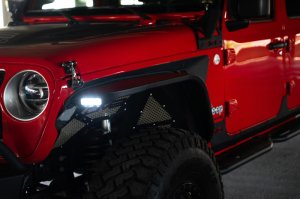 Jeep Gladiator JT Fender Flares - Front - DV8 Offroad - Slim, Micro-texture, Dual Stage Daytime Running Lights - Black - `20-`23